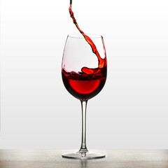 A splash of red wine in a glass for wine. Wine splashes. Drinking water. Alcohol. Isolated on background