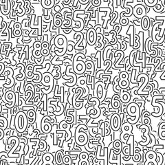 Seamless black and white background with a large number of numbers signs in lines.