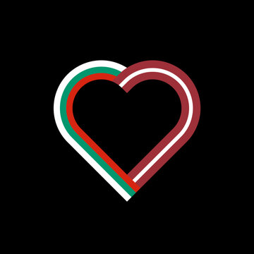 friendship concept. heart ribbon icon of bulgaria and latvia flags. vector illustration isolated on black background