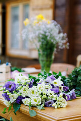 bouquet eustoma on the table in the café