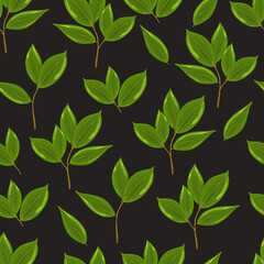 Seamless pattern with branches. Dark background. Lemon twigs. Template for printing design, packaging, wallpaper, web design.
