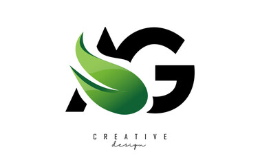 Vector illustration of abstract letters Ag a g with leaf, eco, natural design. Letter logo with creative cut and shape.