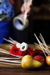 Work piece for assembling an edible bouquet by a food florist