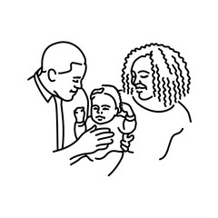 Cute african american couple with baby color line illustration