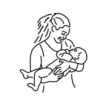Cute african american mother with baby color line illustration