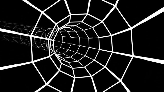 seamless looping wireframe hole tunnel, Tunnel through space. Optical illusion. 3d rendering. 4K UHD