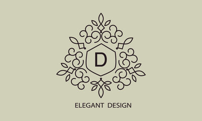 Luxurious monogram. Vector graphic elegant initial D logo, suitable for restaurants, hotels, cafes, shops, fashion, beauty salons, etc.