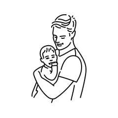 Father with baby color line illustration