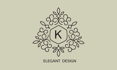 Luxurious monogram. Vector graphic elegant initial K logo, suitable for restaurants, hotels, cafes, shops, fashion, beauty salons, etc.