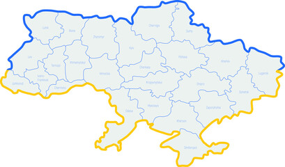 Map of Ukraine with the names of regions