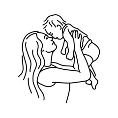 Cute mother with baby color line illustration