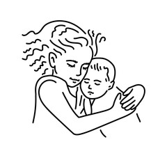 Sister and brother color line illustration