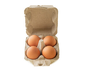 Paper tray (box) for 4 (four) eggs on an isolated white background.