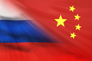 Flag of China and Russia. Diplomatic relations.