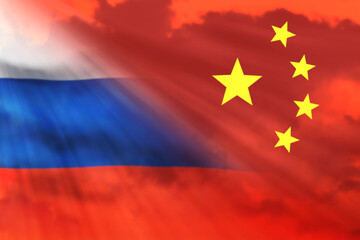 Flag of China and Russia. Diplomatic relations.