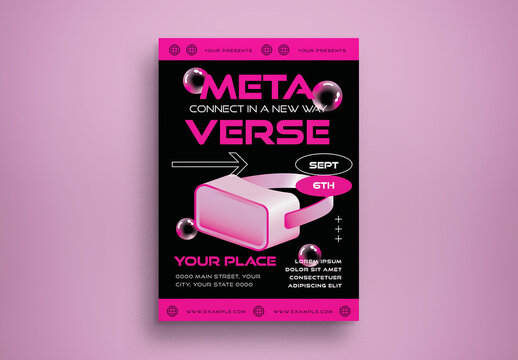 3D Pink Metaverse Flyer Layout