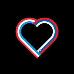 friendship concept. heart ribbon icon of luxembourg and slovenia flags. vector illustration isolated on black background