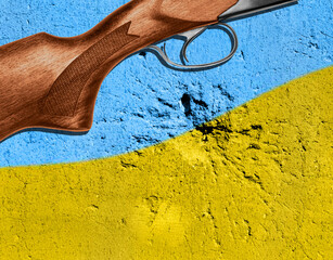 Flag of Ukraine with a gun. For the background.