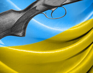 Flag of Ukraine with a gun. For the background.