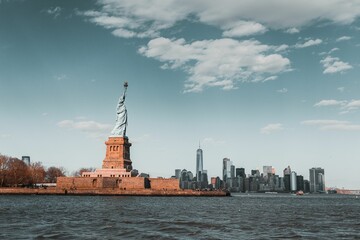 Manhattan skyline with the liberty statue