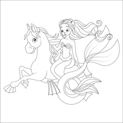 Funny mermaid coloring page for kids