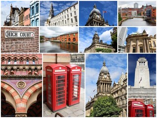 Leeds UK landmarks collage