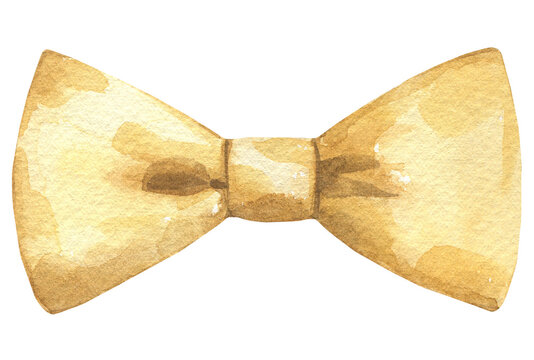 Watercolor Yellow Bowtie Illustration. Hipster Funny Clothes Accessories, Character Creator Decor Fashion Element Isolated. Cute Drawing Clipart Element Cutout For Man, Woman, Summer Clothes