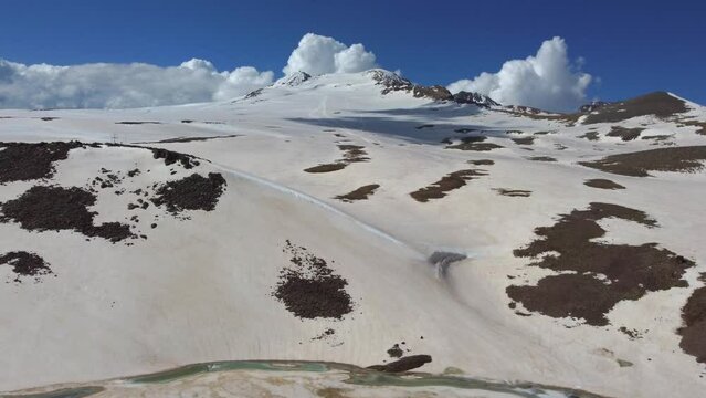 Aerial view of the South peak of the Aragats mountain in Armenia