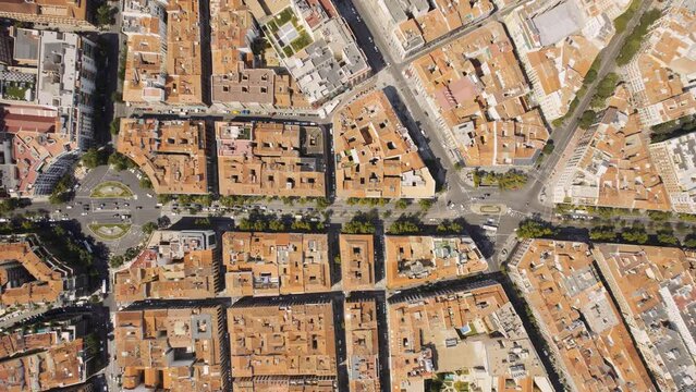 Top view of traffic on Madrid city, Spain. Cinematic 4K