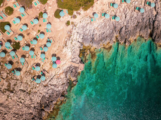 Italy, July 2022: aerial view of the wonderful Caribbean sea of the Tremiti islands
