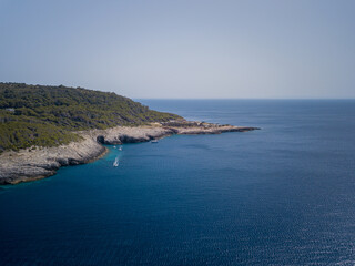 Italy, July 2022: aerial view of the wonderful Caribbean sea of the Tremiti islands