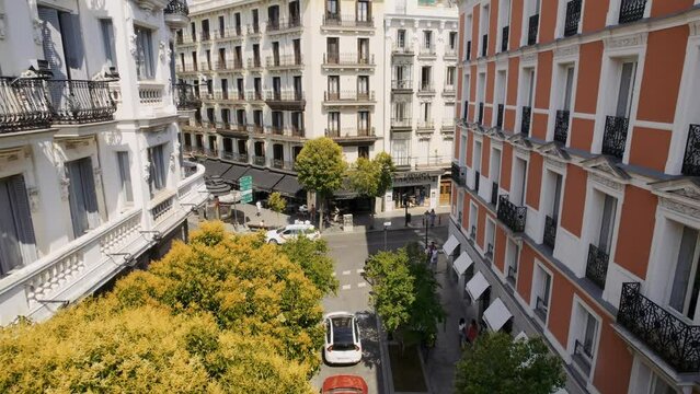 Aerial view of the city of Madrid, Spain. Cinematic 4K