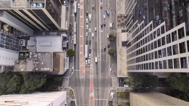 Aerial view of Avenida Paulista (Paulista Avenue) in Sao Paulo city, Brazil. Cinematic 4K