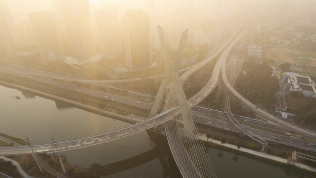 Octavio Frias de Oliveira Bridge in Sao Paulo, Brazil, South America. Cinematic 4K