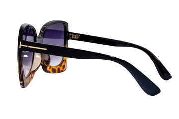 Oversized women sunglasses retro cateye glasses black tortoise gradient frame with purple lens side view