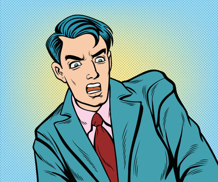 Young businessman shocked, scared, worried.hand drawn style vector design illustration.

