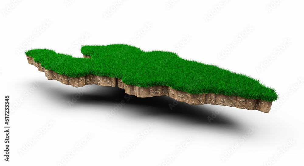 Wall mural 3d illustration of Kyrgyzstan Map soil land geology with green grass and Rock ground texture