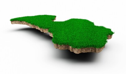 3d illustration of Latvia Map soil land geology with green grass and Rock ground texture - obrazy, fototapety, plakaty