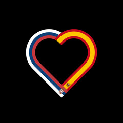 friendship concept. heart ribbon icon of serbian and spanish flags. vector illustration isolated on black background