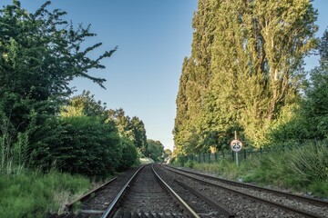 Nantwich Railway Crossing Train Tracks Sunny Evening Landscape
