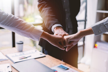 Business handshake for teamwork of business merger and acquisition,successful negotiate,hand shake, businessman shake hand with partner to celebration partnership and business deal concept