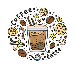 Poster with latte coffee.