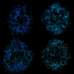 Set of Plexus Style Renderings on Black Background