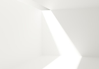 Minimalist white room with sunlight.