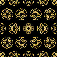 Circle mandala heart seamless pattern shimmer black