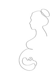 Pregnant Continuous Line Drawing. Single Line Drawing 