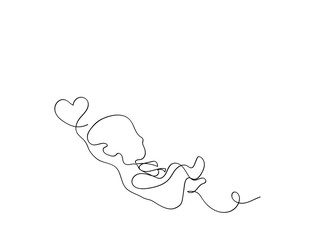 Continuous Line Drawing. Single Line Drawing . baby in the womb with umbilical cord. stylish logo for a prenatal or reproductive clinic, pregnancy