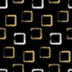 Gold square graffiti brush geometric abstract seamless pattern