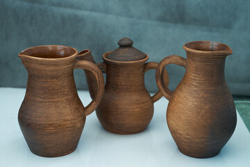      Ceramics, a ceramic product made with your own hands, made on a potter's wheel, a jug, a mug, clay. 