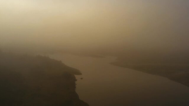 Cloudy foggy morning in Humboldt County Northern California off Highway 101 on the Pacific Ocean Coastal in the fall